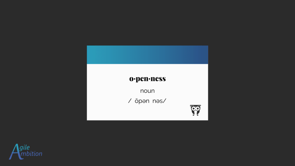 Flipping vocabulary card that shows definition and usage of openness from the receptiveness perspective