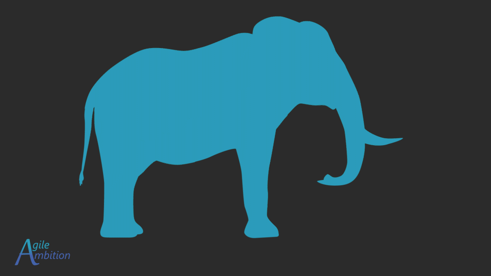 Animated elephant silhouette disappearing and reappearing in bit sized shapes