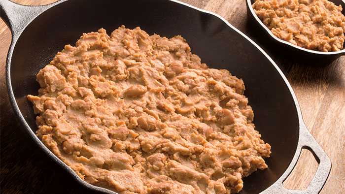 Pan full of refried beans