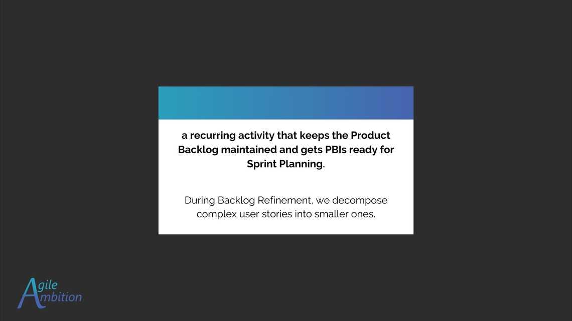 Back of a vocabulary card for the term Backlog Refinement