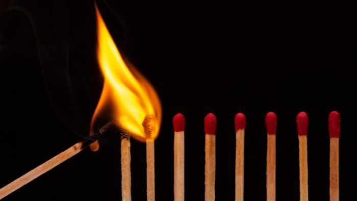 first match catching row of matches on fire