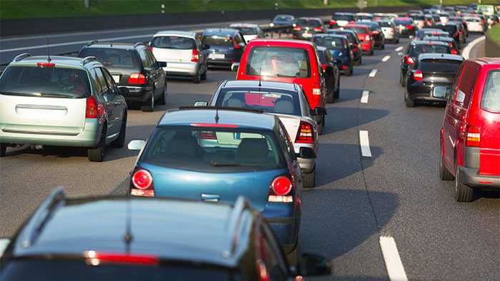 Cars backedup up on the freeway