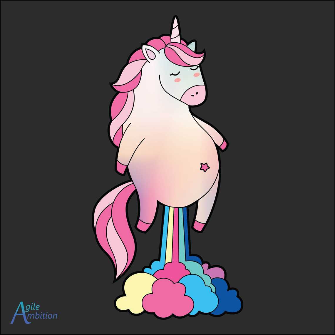 Cartoon graphic of unicorn farting