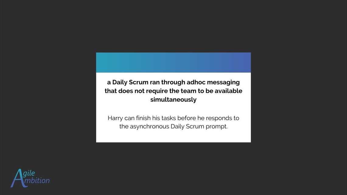 Back of a vocabulary card for the term Asynchronous Daily Scrum