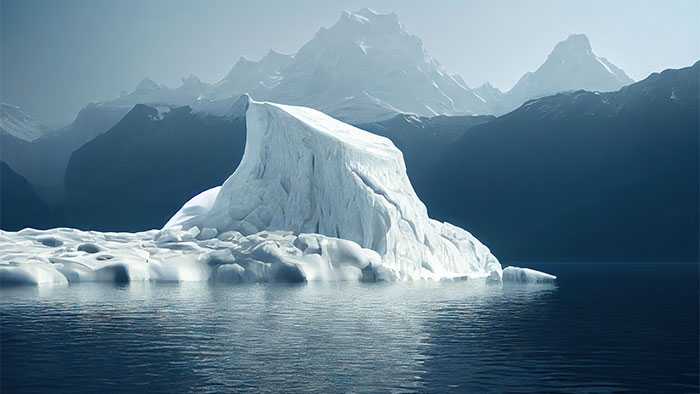 Dangerous icebergs floating in water seascape