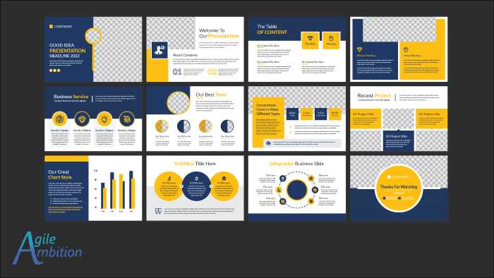 Layout of a presentation template with multiple slide formats